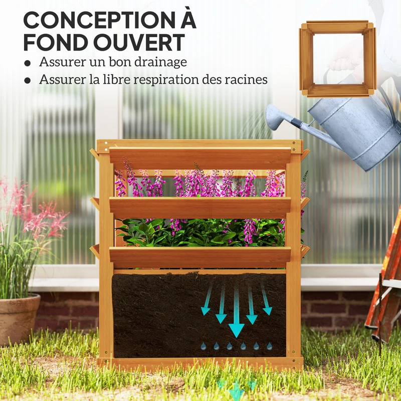 Jardinière surélevée de jardin 65 x 65 x 73 cm bon drainage treillis pour plantes style rustique en bois marron clair 21_0005576