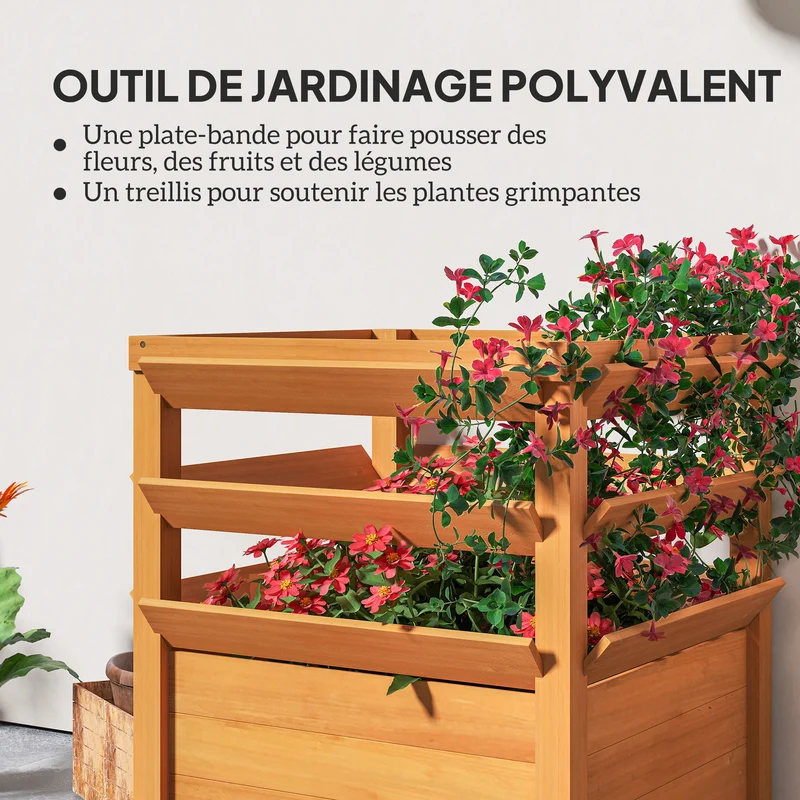 Jardinière surélevée de jardin 65 x 65 x 73 cm bon drainage treillis pour plantes style rustique en bois marron clair 21_0005576