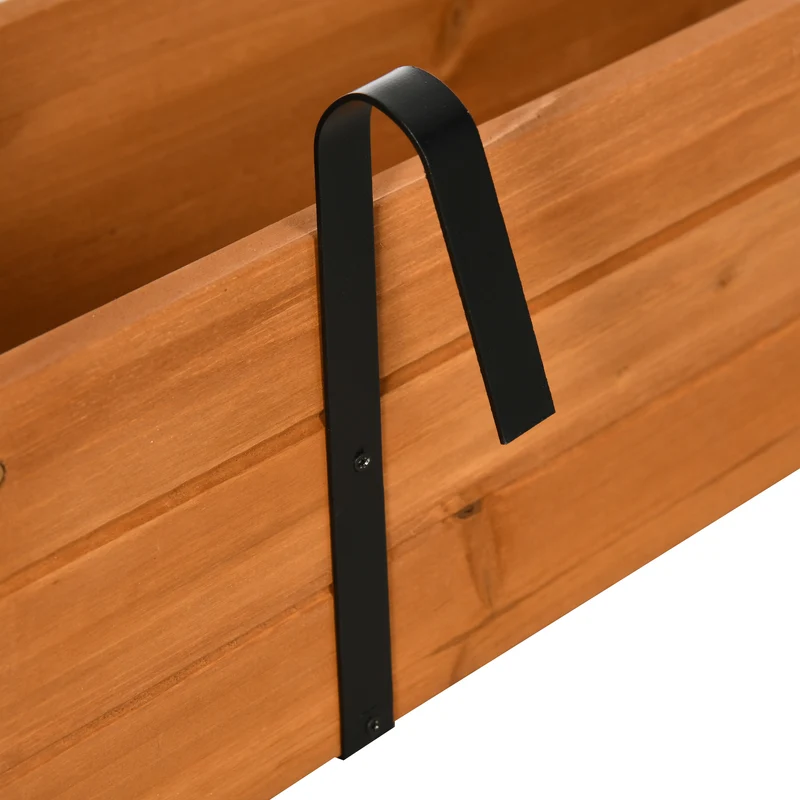 Jardinière rectangulaire suspendue balcon 91 x 18 x 16.5 cm drainage supports métal rustique en bois de sapin marron 21_0004297
