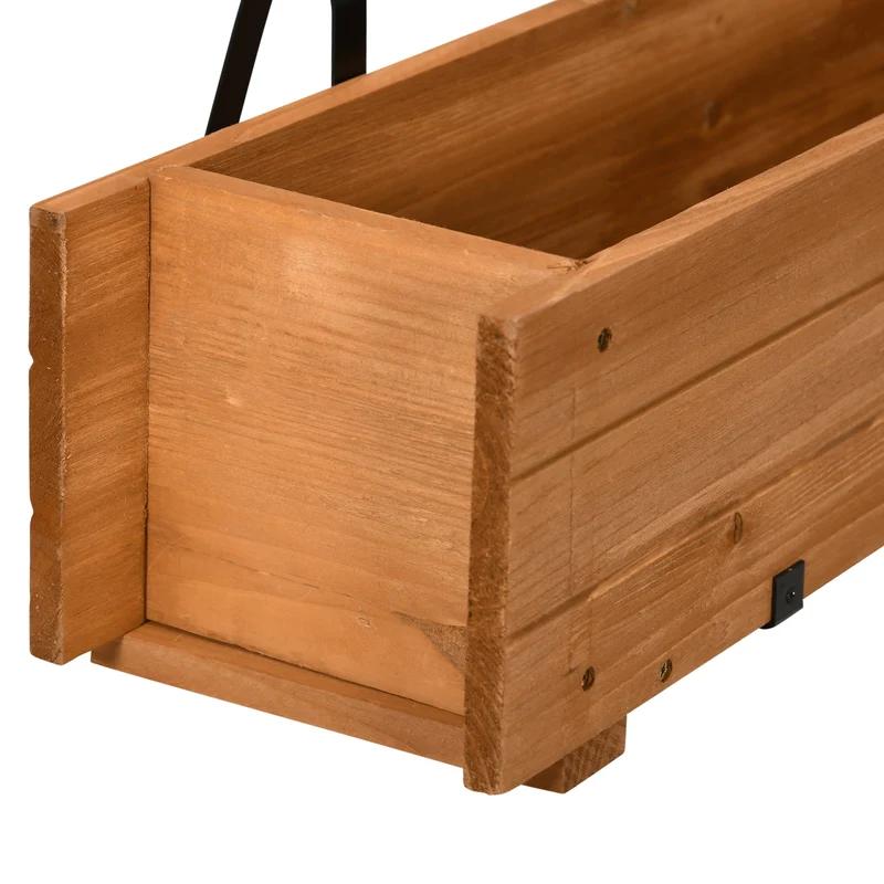 Jardinière rectangulaire suspendue balcon 91 x 18 x 16.5 cm drainage supports métal rustique en bois de sapin marron 21_0004297