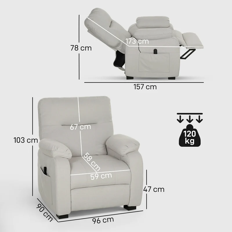 Fauteuil inclinable relaxant 96 x 90 x 103 cm moteur silencieux positions mémorisables moderne cosy en velours crème 21_0003625