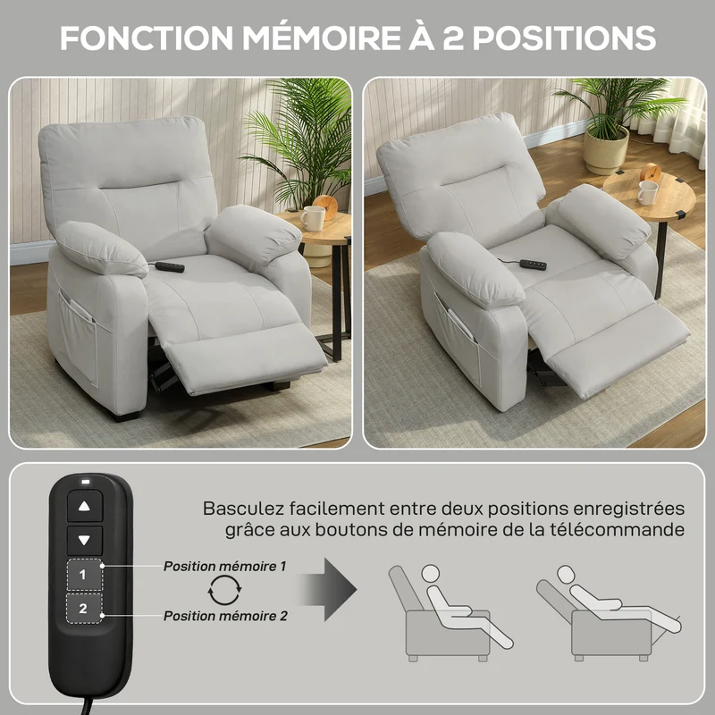 Fauteuil inclinable relaxant 96 x 90 x 103 cm moteur silencieux positions mémorisables moderne cosy en velours crème 21_0003625