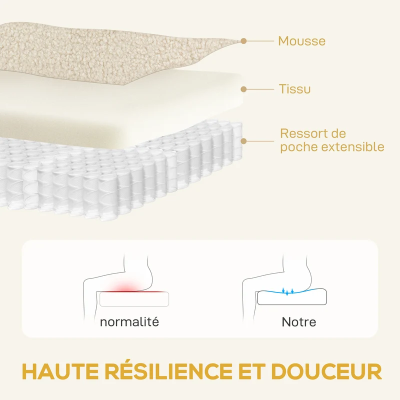 Fauteuil inclinable pivotant 76 x 94 x 100 cm assise spacieuse inclinaison 135° contemporain en tissu bouclette beige 21_0003607