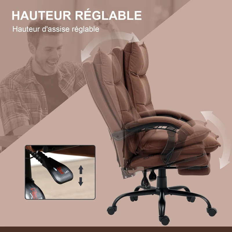 Fauteuil de bureau massant inclinable 66 x 74 x 121,5 cm massage chauffant repose-pieds moderne en microfibre marron 21_0006243