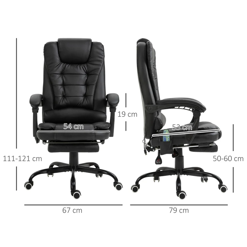 Fauteuil de bureau massant 67 x 79 x 121 cm inclinable 155° repose-pieds rétractable cosy moderne en polyuréthane noir 21_0006194