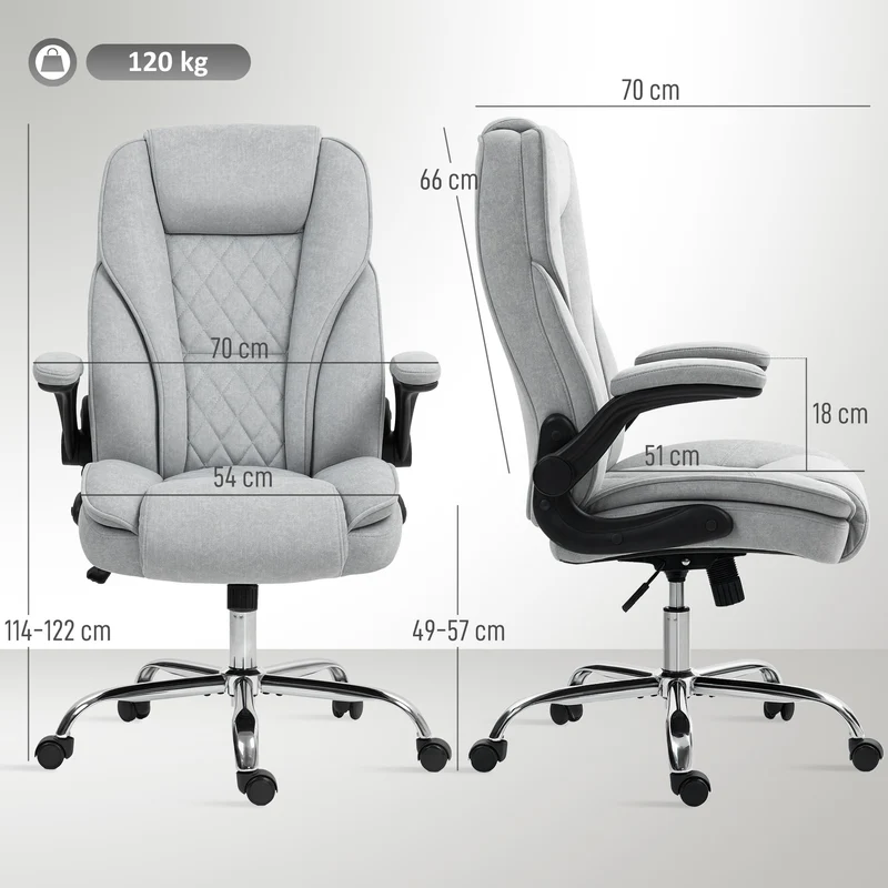 Fauteuil de bureau ergonomique réglable 70 x 70 x 114-122 cm assise mousse accoudoirs relevables épuré en velours gris 21_0006287
