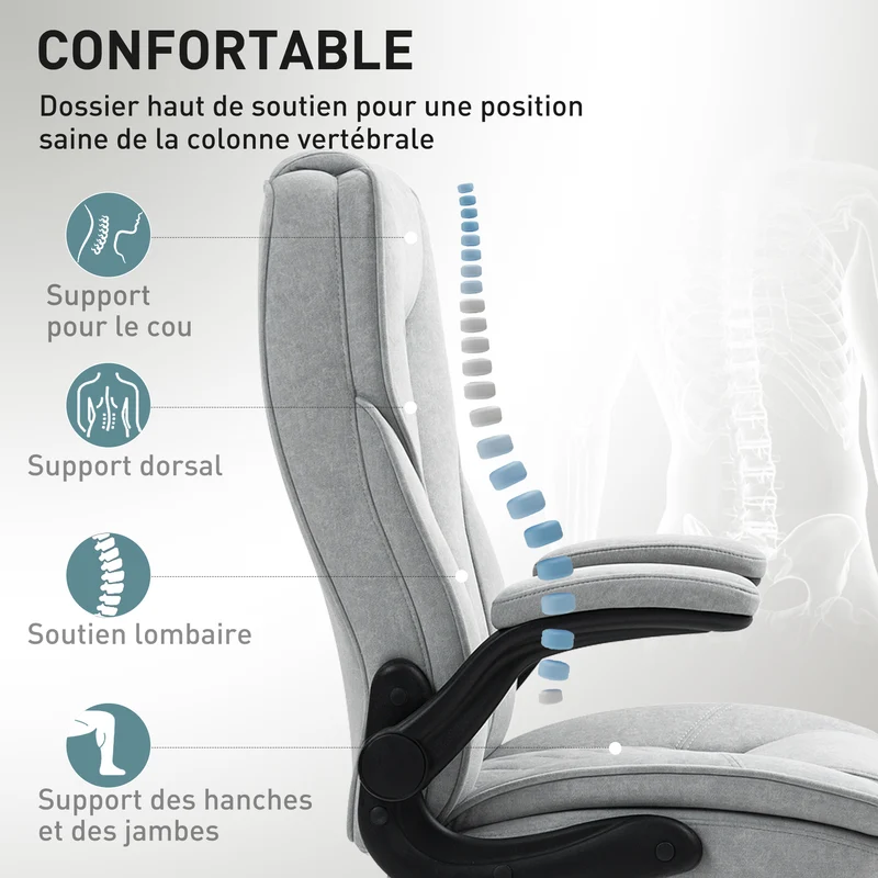 Fauteuil de bureau ergonomique réglable 70 x 70 x 114-122 cm assise mousse accoudoirs relevables épuré en velours gris 21_0006287