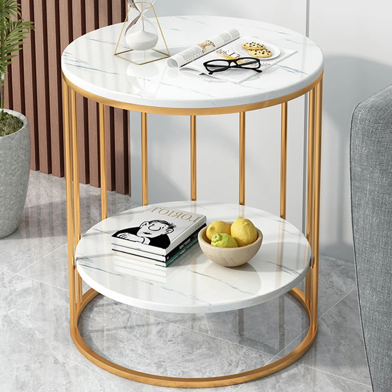 Contemporary Luxury Round MDF Iron End Table 2-Tier For Living Room