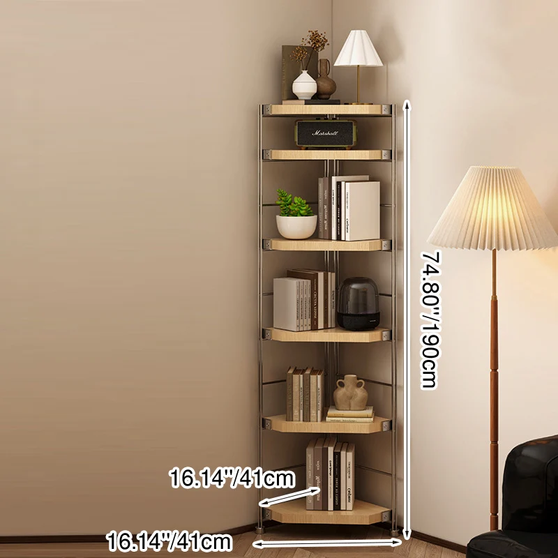 Modern Minimalist Particleboard & Steel Triangle Corner Shelf Unit With 4-Tiers For Living Room And Home Office