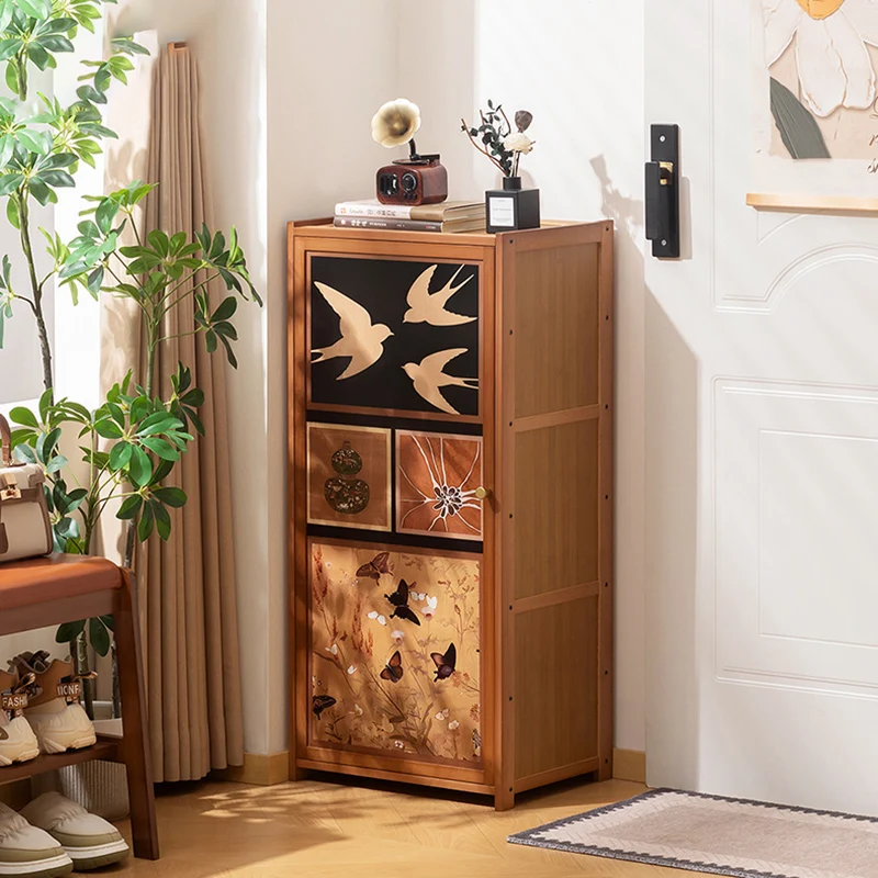 Traditional Chinese Style Rectangular Nan Bamboo Composite Board Multi-Layer Storage Shoe Cabinet 7/8-Tier For Entryway & Hallway