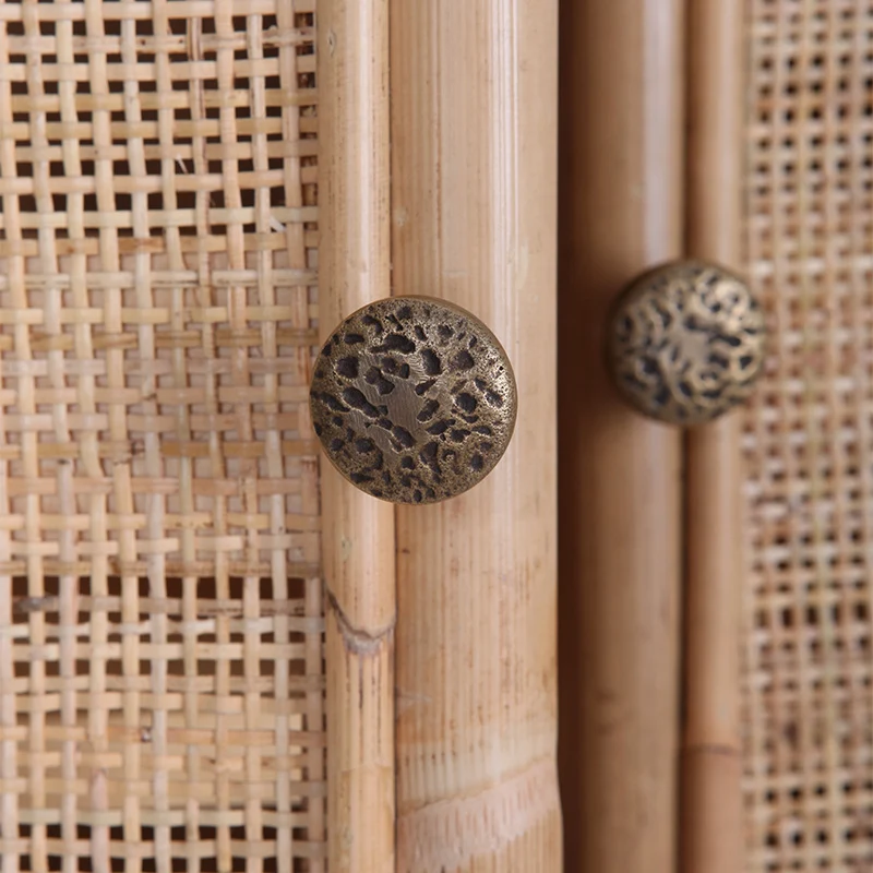 Contemporary Boho Handwoven Indonesian Rattan Solid Wood Iron Storage Cabinet - Arched Cabinet With Breathable Woven For Living Room