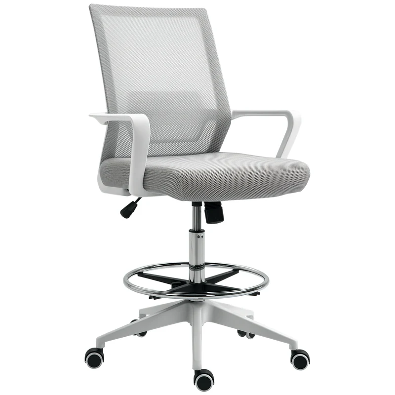 Fauteuil de bureau assise haute 64 x 59 x 104-124 cm réglable hauteur pivotant 360° contemporain épuré en maille gris 21_0006159