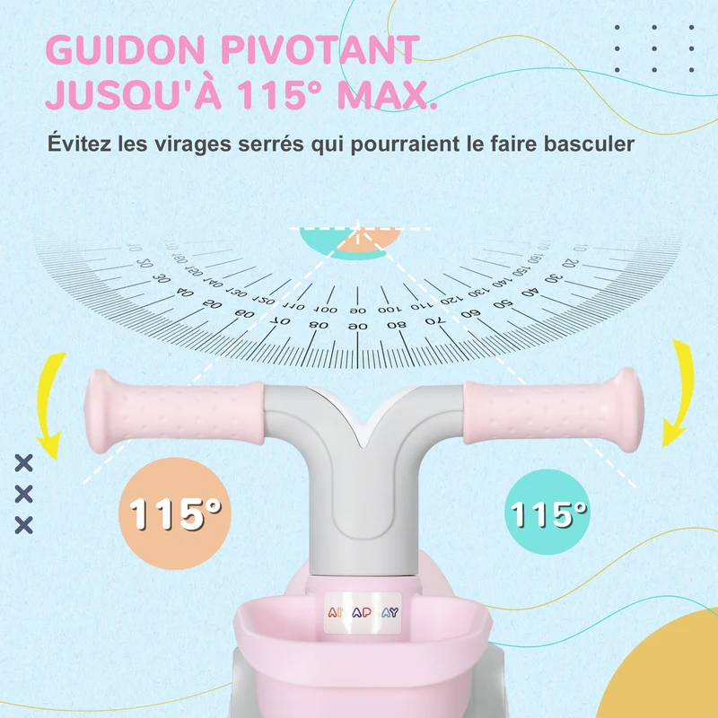 Draisienne vélo d'équilibre 1 à 3 ans 56 x 27 x 39 cm selle réglable stabilité optimale 4 roues moderne épuré en PP rose 21_0000565