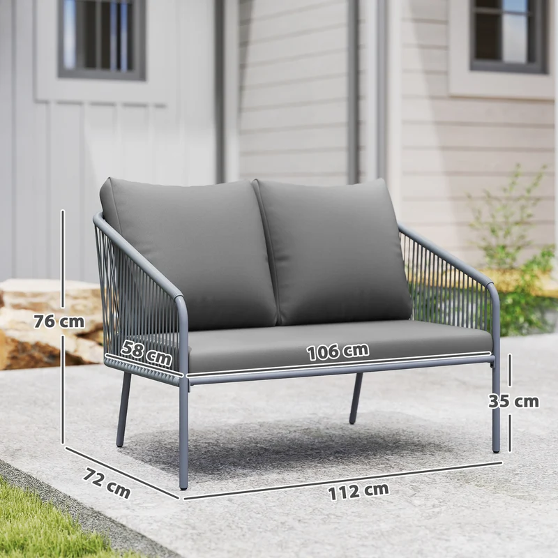 Canapé de jardin 2 places 112 x 72 x 76 cm coussins amovibles moelleux résistant aux uv tendance en résine tressée gris 21_0005982