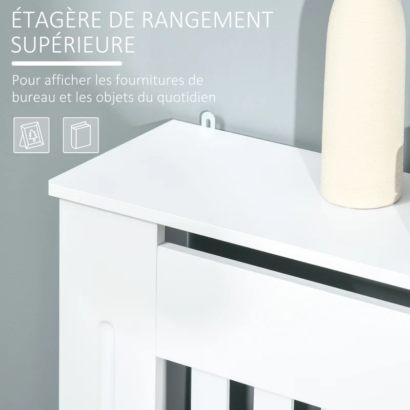 Cache-radiateur salon couloir 78 x 19 x 81 cm sécurité anti-brûlure rangement supérieur épuré contemporain en MDF blanc 21_0001101