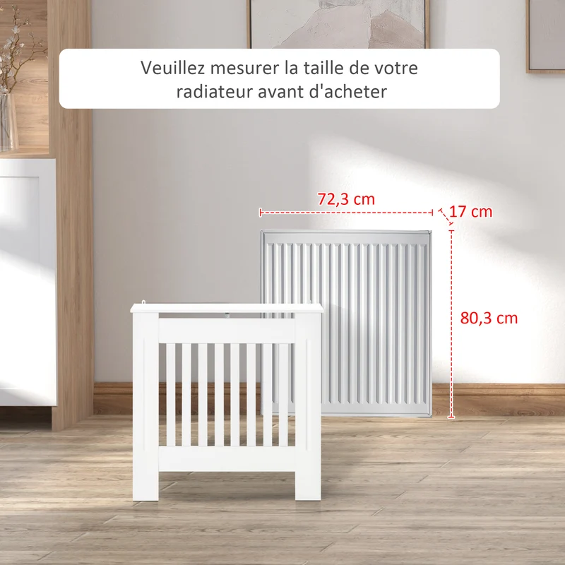 Cache-radiateur salon couloir 78 x 19 x 81 cm sécurité anti-brûlure rangement supérieur épuré contemporain en MDF blanc 21_0001101