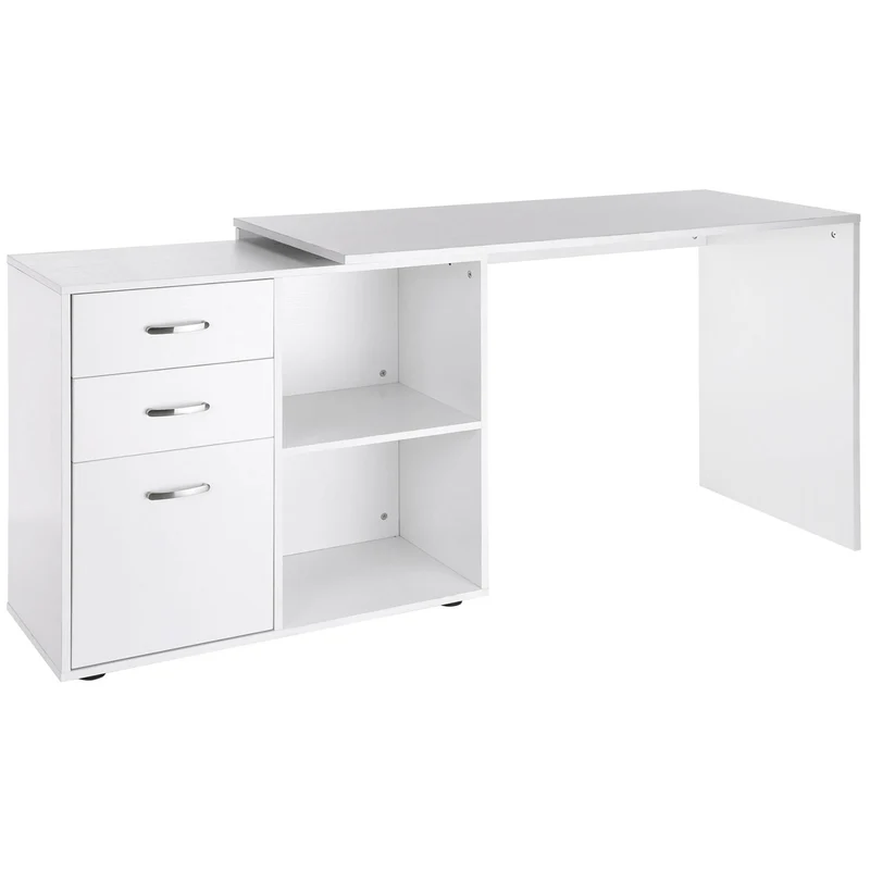 Bureau modulable angle ou droit informatique 117 x 83,5 x 76 cm rangement tiroirs 3 niches moderne design en MDF blanc 21_0006124