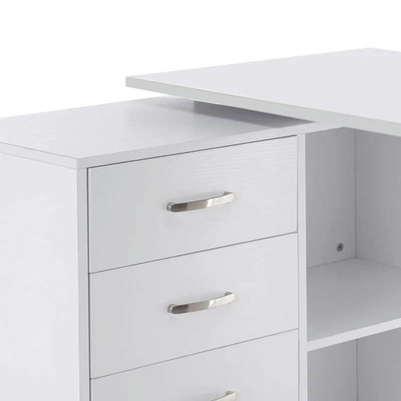 Bureau modulable angle ou droit informatique 117 x 83,5 x 76 cm rangement tiroirs 3 niches moderne design en MDF blanc 21_0006124