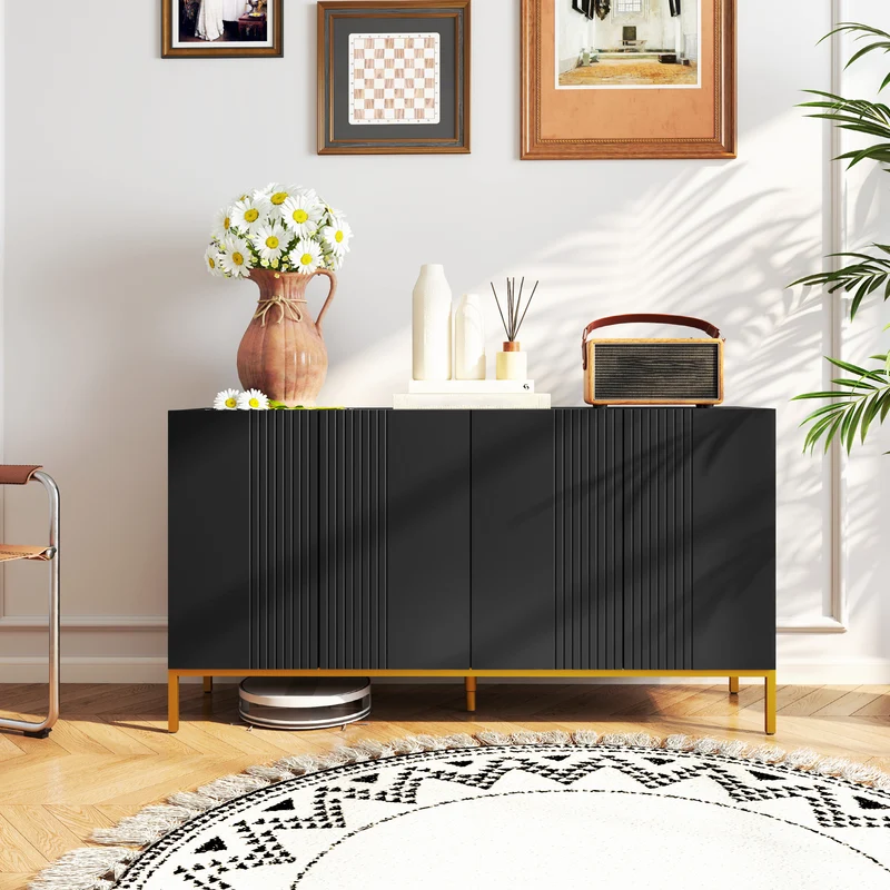 Buffet rangement 140 x 40 x 75 cm 2 portes étagères réglables plan de travail contemporain en panneau de particules noir 21_0003166