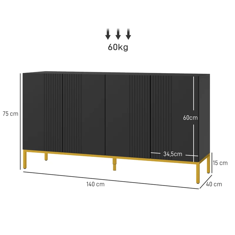 Buffet rangement 140 x 40 x 75 cm 2 portes étagères réglables plan de travail contemporain en panneau de particules noir 21_0003166