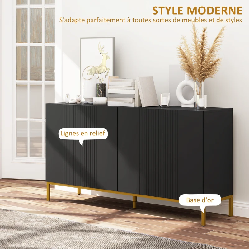 Buffet rangement 140 x 40 x 75 cm 2 portes étagères réglables plan de travail contemporain en panneau de particules noir 21_0003166