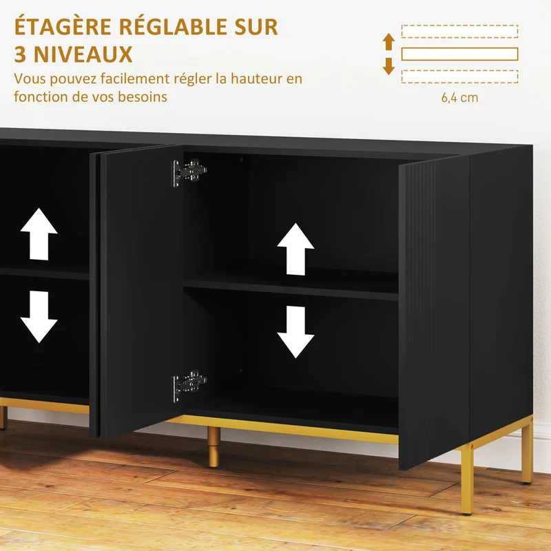 Buffet rangement 140 x 40 x 75 cm 2 portes étagères réglables plan de travail contemporain en panneau de particules noir 21_0003166