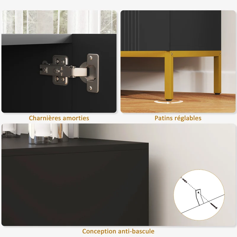 Buffet rangement 140 x 40 x 75 cm 2 portes étagères réglables plan de travail contemporain en panneau de particules noir 21_0003166