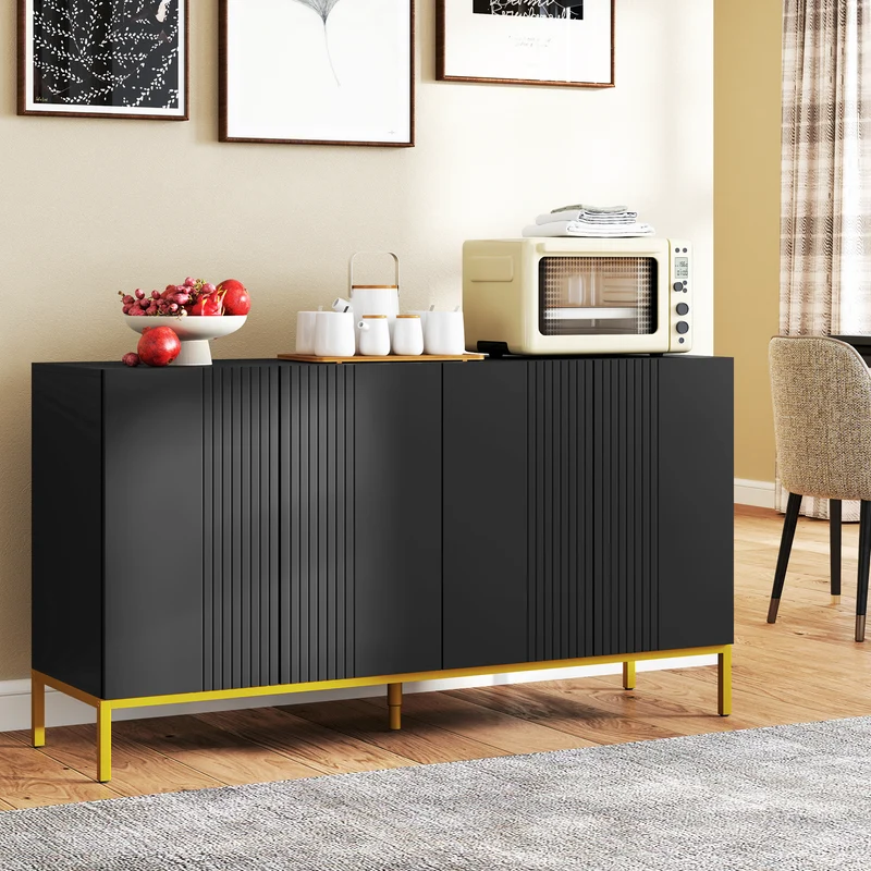 Buffet rangement 140 x 40 x 75 cm 2 portes étagères réglables plan de travail contemporain en panneau de particules noir 21_0003166