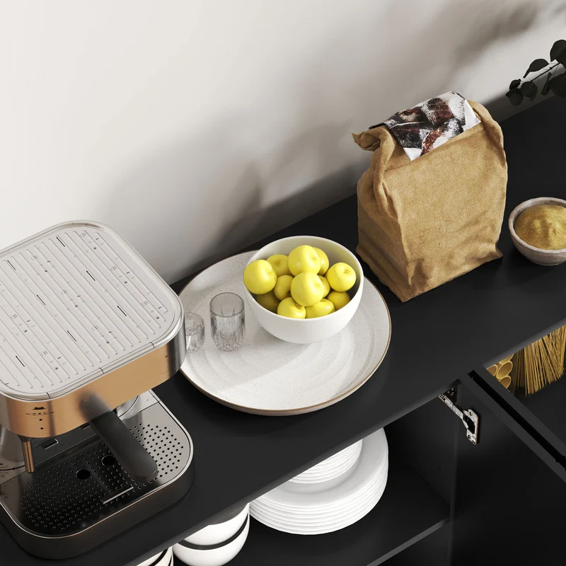 Buffet rangement 140 x 40 x 75 cm 2 portes étagères réglables plan de travail contemporain en panneau de particules noir 21_0003166