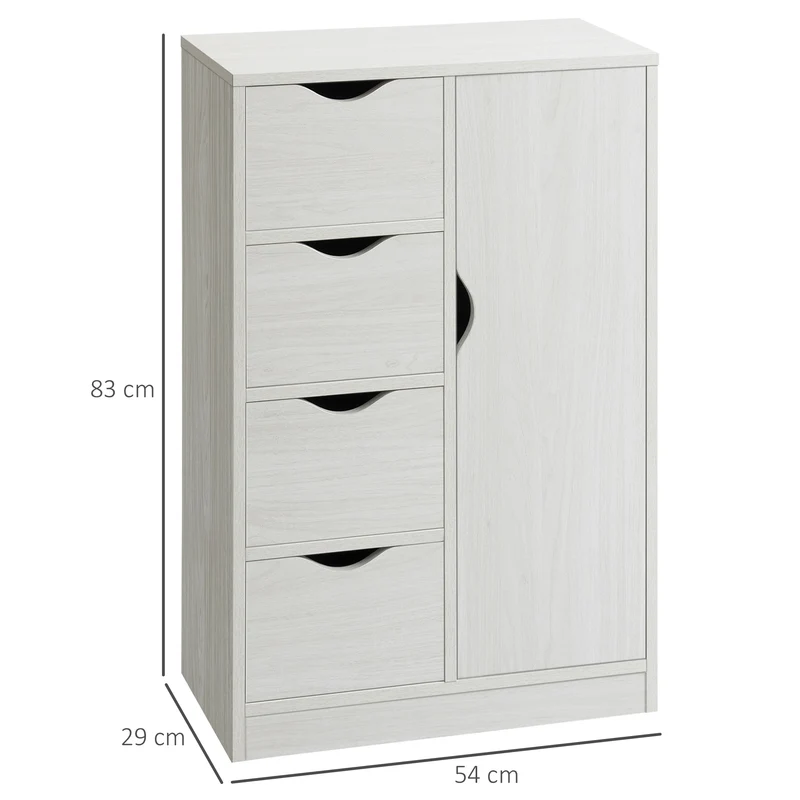Buffet de rangement 54 x 29 x 83 cm 1 placard 4 tiroirs anti basculement scandinave épuré en panneau de particules blanc 21_0002835