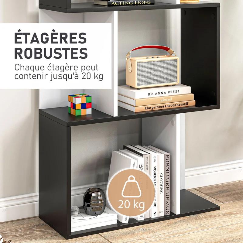 Bibliothèque en s 60 x 24 x 184,5 cm 5 étagères séparateur gain de place moderne épuré en panneau de particules noir 21_0001728