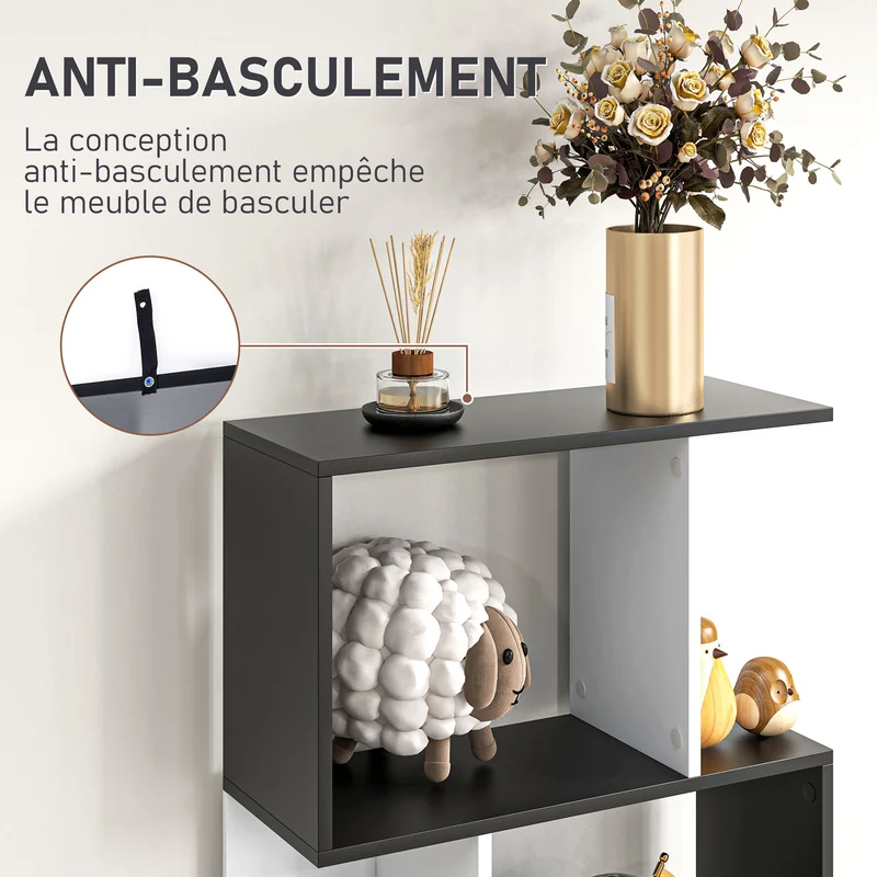 Bibliothèque en s 60 x 24 x 184,5 cm 5 étagères séparateur gain de place moderne épuré en panneau de particules noir 21_0001728