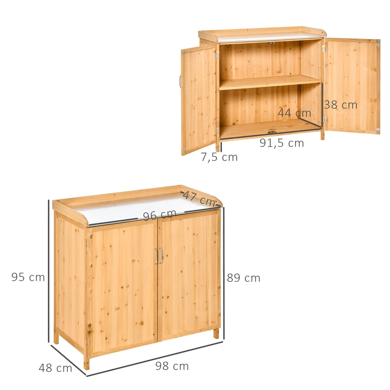 Armoire de jardin table de rempotage 2 en 1 98 x 48 x 95 cm rangement plateau imperméable rustique solide en bois marron 21_0004235