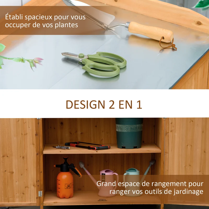 Armoire de jardin table de rempotage 2 en 1 98 x 48 x 95 cm rangement plateau imperméable rustique solide en bois marron 21_0004235