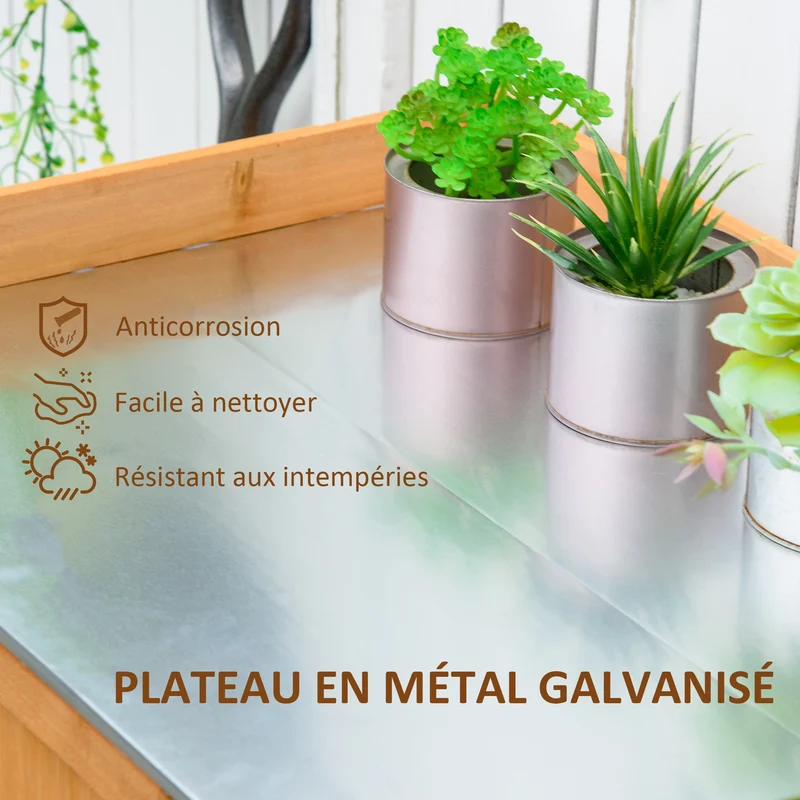 Armoire de jardin table de rempotage 2 en 1 98 x 48 x 95 cm rangement plateau imperméable rustique solide en bois marron 21_0004235