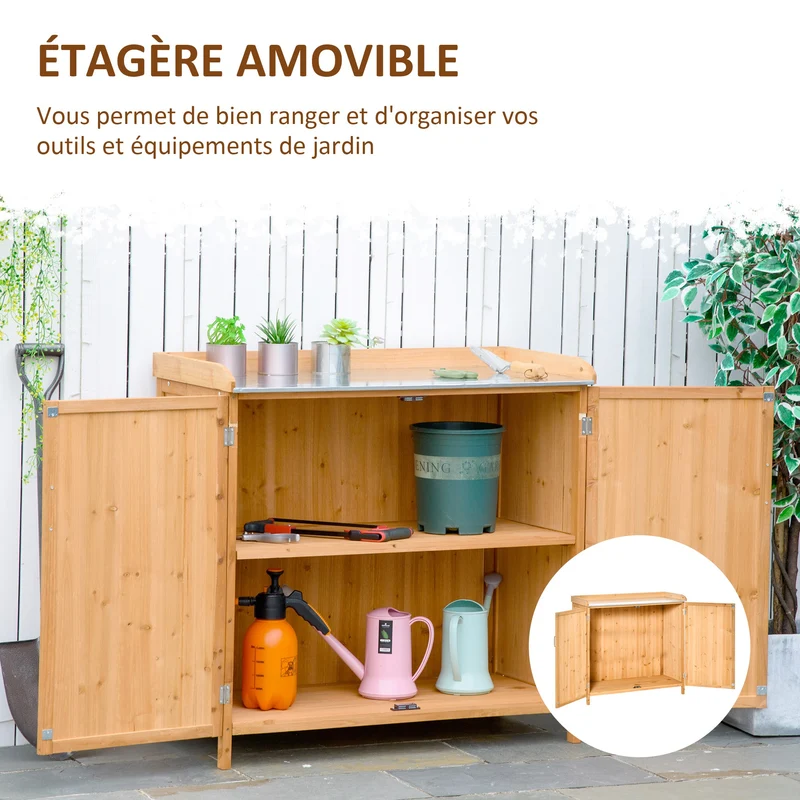 Armoire de jardin table de rempotage 2 en 1 98 x 48 x 95 cm rangement plateau imperméable rustique solide en bois marron 21_0004235