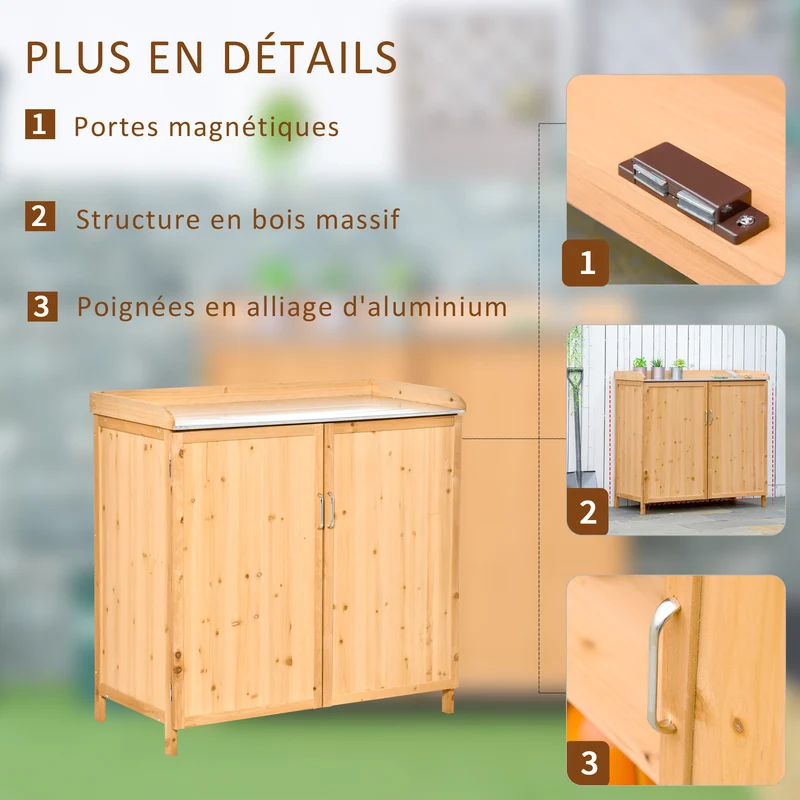 Armoire de jardin table de rempotage 2 en 1 98 x 48 x 95 cm rangement plateau imperméable rustique solide en bois marron 21_0004235