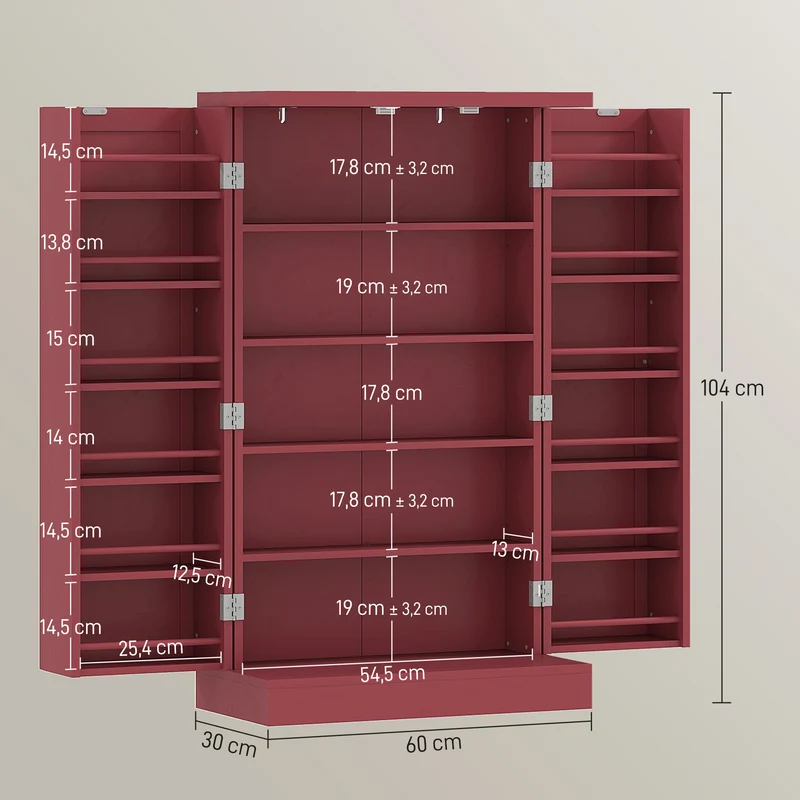 Armoire de cuisine 60 x 30 x 104 cm capacité réglable anti-basculement style contemporain épuré fini peint en MDF rouge 21_0003226