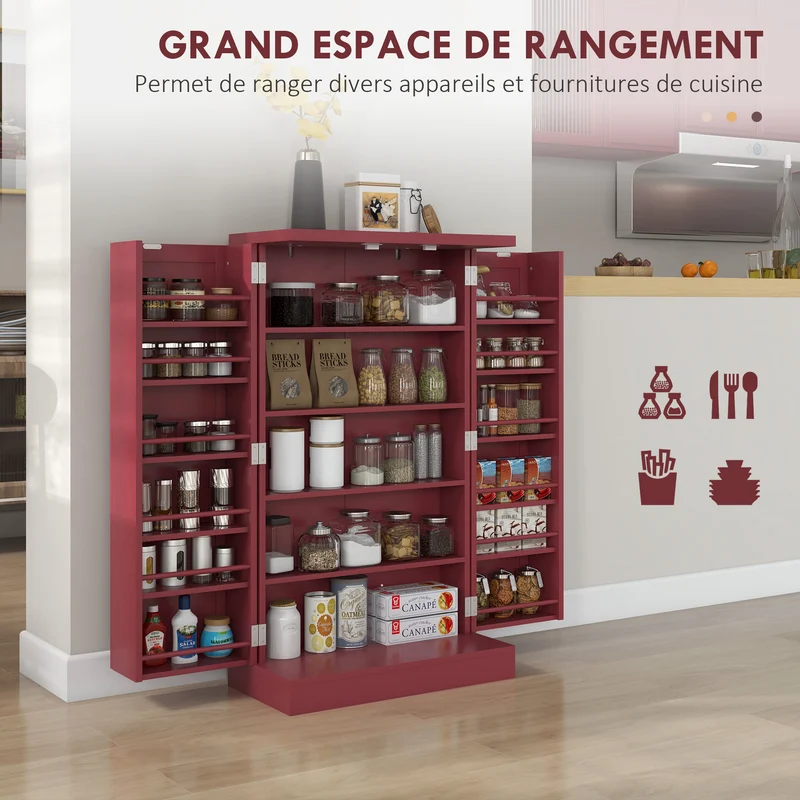 Armoire de cuisine 60 x 30 x 104 cm capacité réglable anti-basculement style contemporain épuré fini peint en MDF rouge 21_0003226