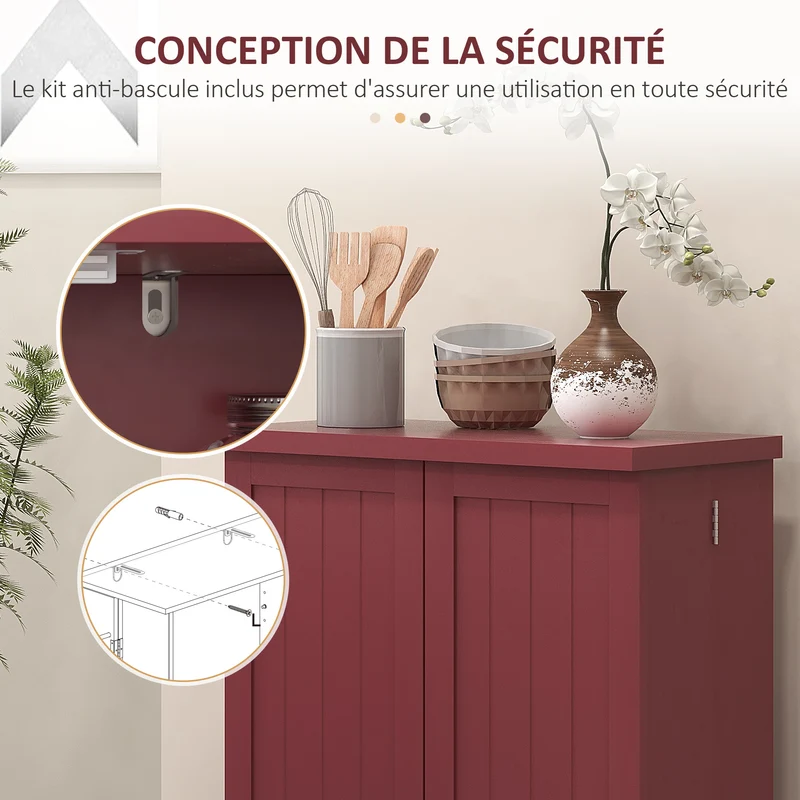 Armoire de cuisine 60 x 30 x 104 cm capacité réglable anti-basculement style contemporain épuré fini peint en MDF rouge 21_0003226