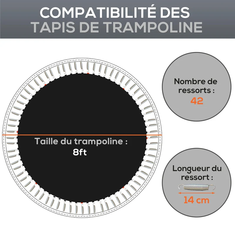 Tapis de trampoline rond 202 cm rebond optimal couture renforcée jardin extérieur contemporain en polypropylène noir 21_0006415