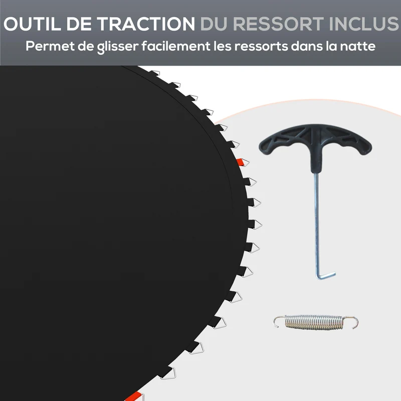 Tapis de trampoline rond 202 cm rebond optimal couture renforcée jardin extérieur contemporain en polypropylène noir 21_0006415
