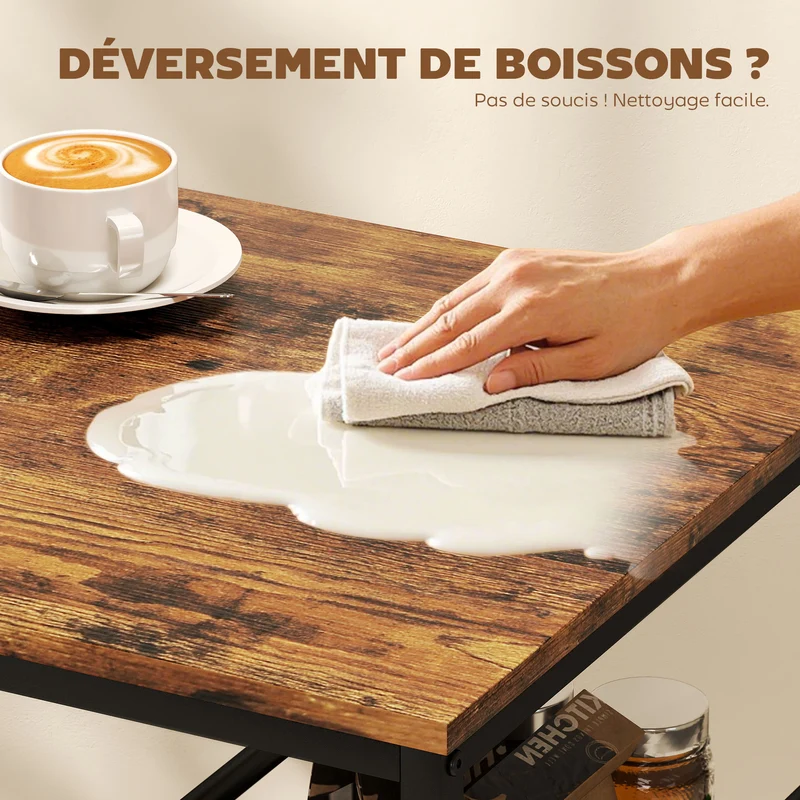 Table de bar mange-debout 90 x 50 x 90,5 cm gain de place 3 étagères style industriel contemporain en MDF brun rustique 21_0003329
