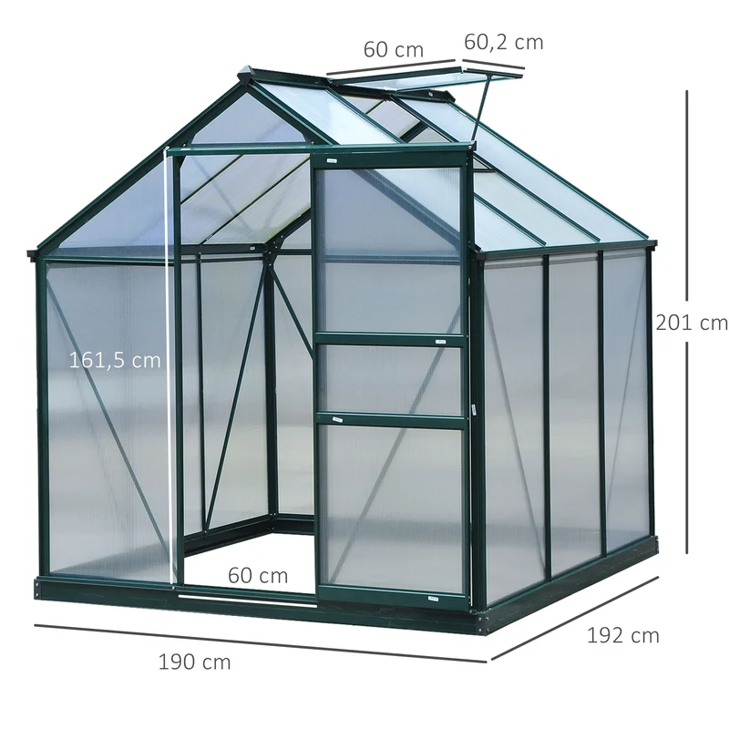 Serre de jardin porte coulissante 190 x 192 x 201 cm isolation ventilation moderne épuré en polycarbonate vert foncé 21_0004051