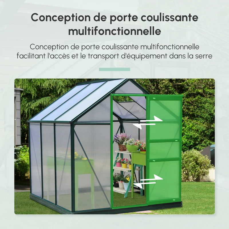Serre de jardin porte coulissante 190 x 192 x 201 cm isolation ventilation moderne épuré en polycarbonate vert foncé 21_0004051