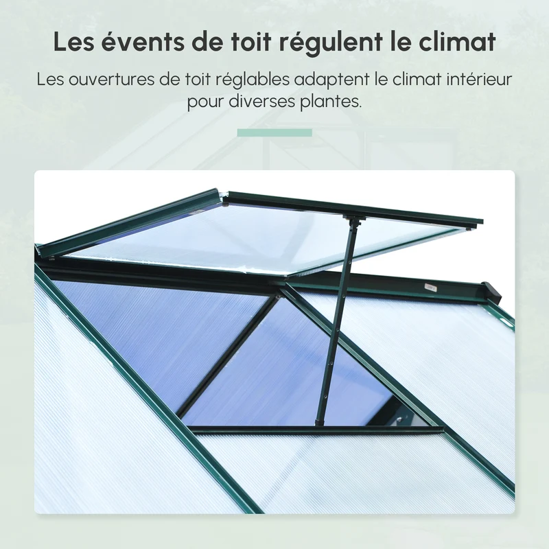 Serre de jardin porte coulissante 190 x 192 x 201 cm isolation ventilation moderne épuré en polycarbonate vert foncé 21_0004051