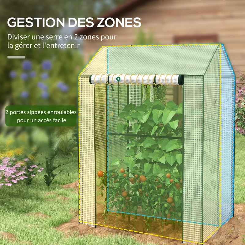 Serre de jardin 2 compartiments 100 x 80 x 150 cm protection uv et aération style contemporain en polyéthylène blanc 21_0004367