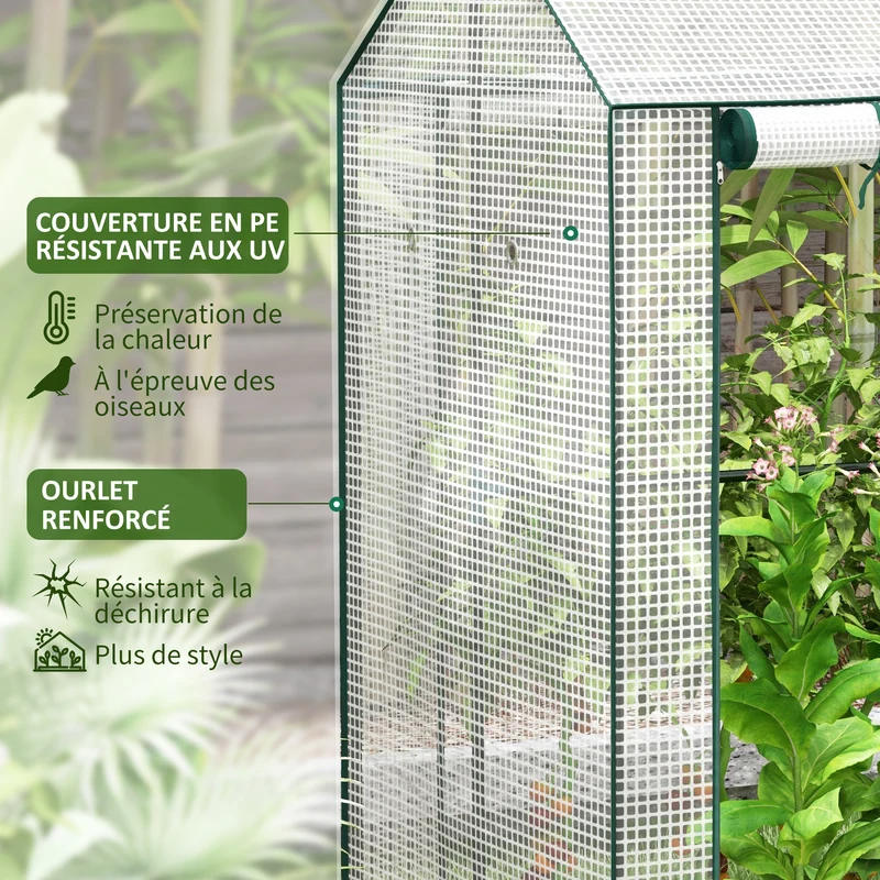Serre de jardin 2 compartiments 100 x 80 x 150 cm protection uv et aération style contemporain en polyéthylène blanc 21_0004367