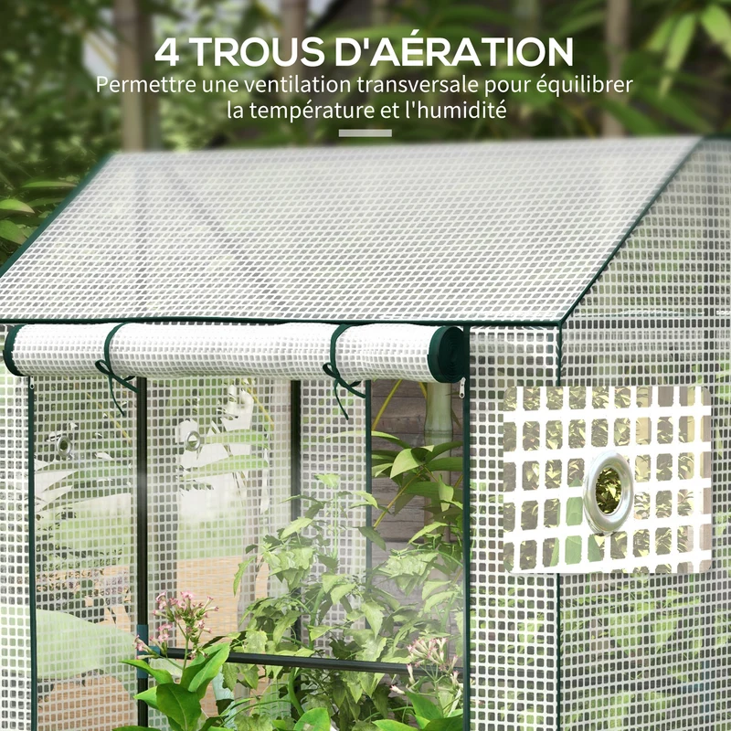 Serre de jardin 2 compartiments 100 x 80 x 150 cm protection uv et aération style contemporain en polyéthylène blanc 21_0004367