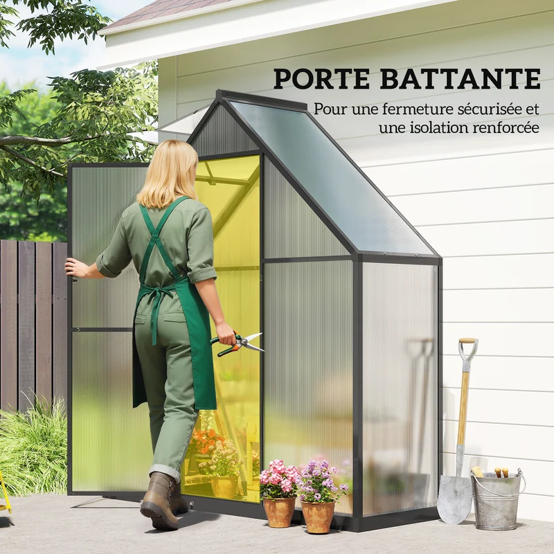 Serre de jardin 170 x 58 x 195 cm ventilation réglable porte battante résistante moderne en polycarbonate transparent 21_0005593
